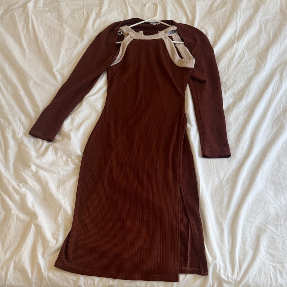 Petite Studio Brown and Cream Midi Dress